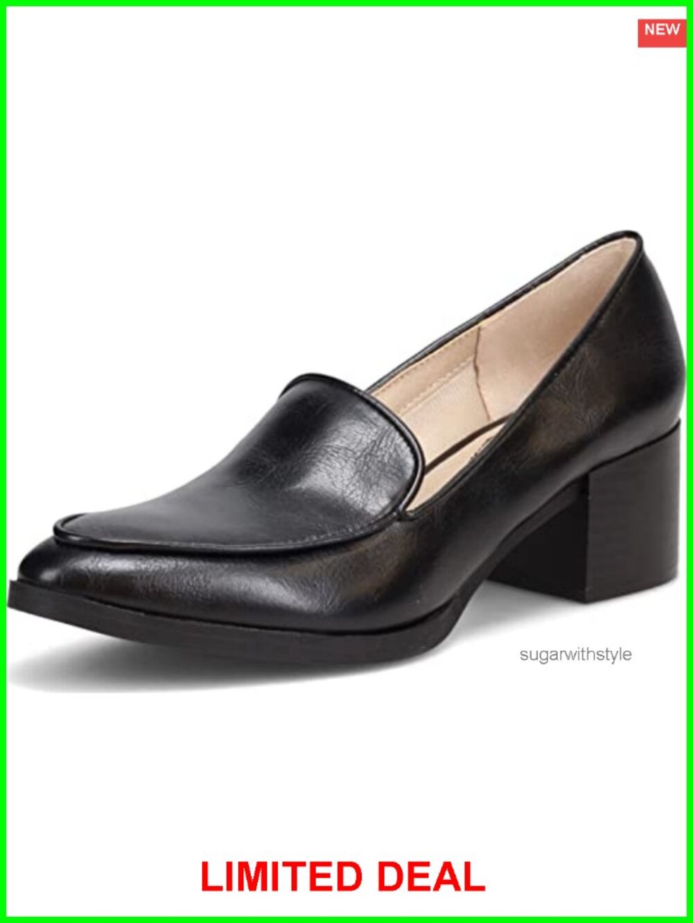 Faux Leather Loafer-Inspired Slip-On Block Heel Shoes